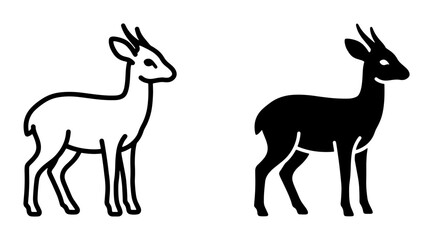 Obraz premium Elegant Antelope Icon Set, Minimalist Wildlife Silhouette, Black and White Vector Graphics for Nature and Safari Themes