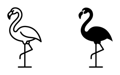 Fototapeta premium Minimalist Flamingo Vector Icons, Outline and Silhouette Styles, Tropical Bird Graphics, Elegant Wildlife Art for Design Projects