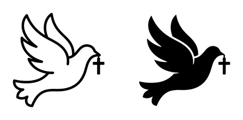Fototapeta premium Dove of Peace Vector Icons, Christian Symbolism, Religious Freedom, Hope, Faith, Serenity, Spiritual Grace, Black and White Graphics