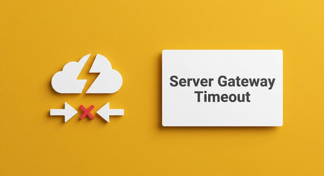 504 Gateway Timeout Web Error Message with 3D Cloud icon