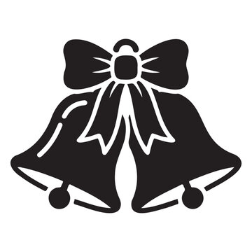 Christmas bells with bow ribbon icon in black and white bell icon holiday bell