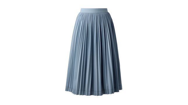 Elegant Fashion Grey Blue Pleated Midi Skirt Isolated on White Background