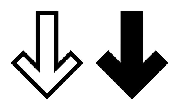 Two Downward Arrows, One Outline White, One Solid Black, Vector Icons for Direction and Decline