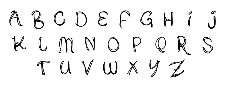 Hand-drawn decorative font collection featuring playful doodle style alphabet characters from A to Z vector illustration