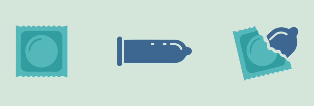 Condom and Sexual Health Vector Icon Set, Birth Control and Safe Sex Protection Symbols