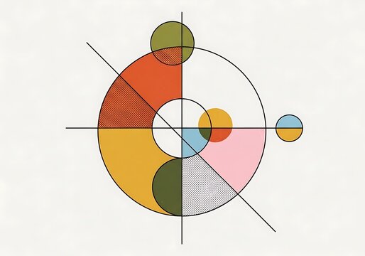 Geometric Rhythm: Intersecting Spheres and Lines in Muted Hues
