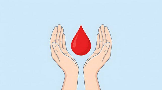 World Blood Donor Day June 14 blood drop and hand illustration