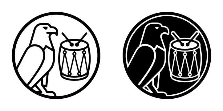 Eagle and Drum Emblem, Heraldic Symbol Vector Art, Military Eagle Icon, Vintage Emblem Design, Black and White Logo Elements