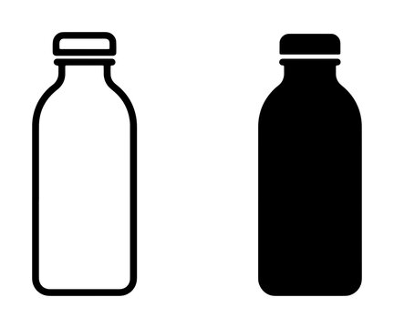 Simple Bottle Icons, Clear and Black Vector Graphics, Beverage Container Symbols for Health and Refreshment Designs