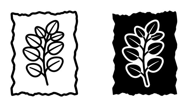 Moringa Leaf Vector Icons, Simple Outline and Silhouette Styles, Black and White Botanical Illustrations for Health and Wellness Graphics