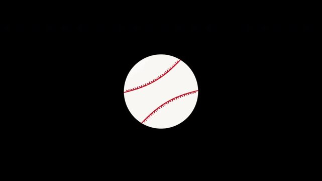 Animated baseball isolated on black background, simple loop motion graphic, sports equipment