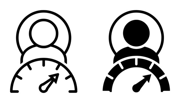 Performance Meter Icons, User Gauge Symbols, Speedometer Indicator Graphics, Business Metrics Vector Set