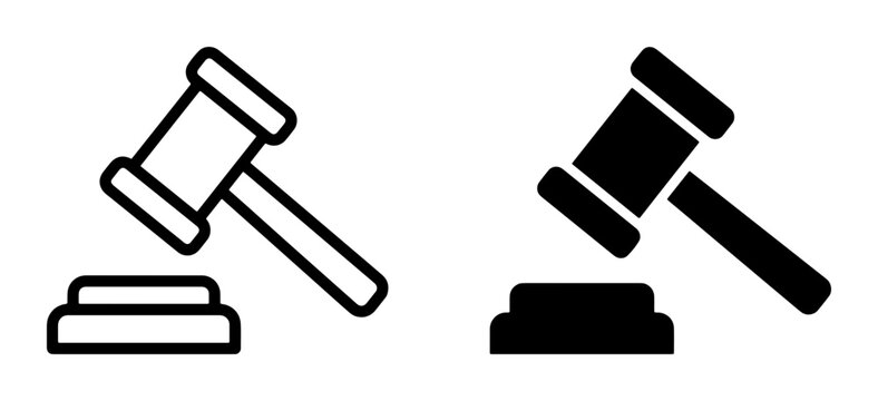 Gavel Icons, Legal Auction Hammer, Justice Symbol, Courtroom Decision, Law Symbol, Two Styles, Vector Set