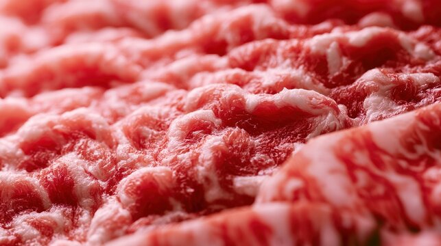 minced. Extreme close-up of marbled red and white meat creating an abstract pattern. menu design, packaging mockups, designed for food delivery and cloud-kitchen brand materials.