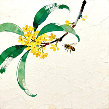 Chinese Ink Painting of Osmanthus and Bee