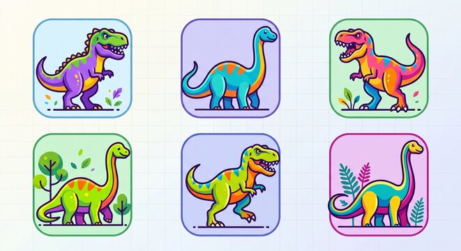 set of dinosaurs icon , t-rex, brontosaurus , cartoon dinosaur 