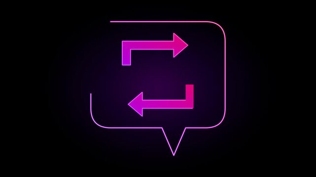 Glowing neon repost icon with multiple smaller sharing badges and dynamic digital light effects on a black background. Suitable for social media, content sharing, viral engagement, communication, mark