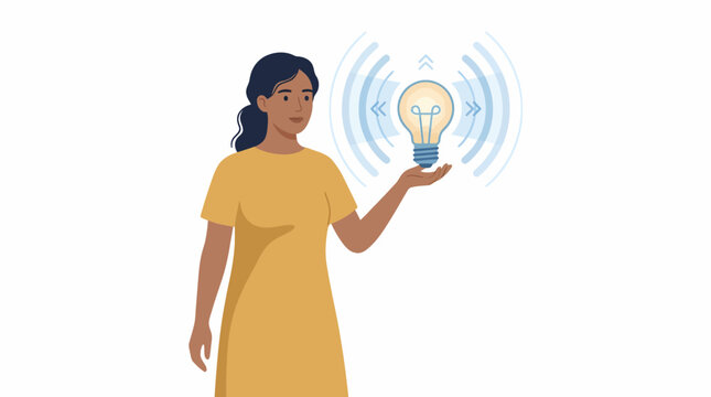 Hispanic Chief Innovation Officer Holding Lightbulb with Wifi Waves