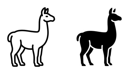 Llama Icons, White and Black Vector Graphics, Simple Animal Silhouettes for Design Projects, South American Camelid Illustrations © Sahadad