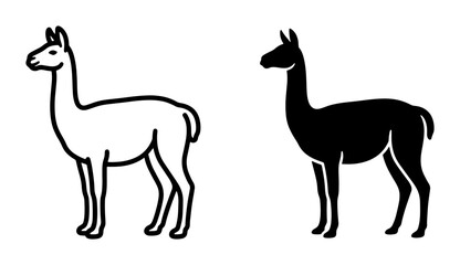 Llama Icon Set, Outline and Silhouette Vector Graphics for Animal Branding, South American Camelid Illustrations, Simple Line Art and Solid Fill Designs © Sahadad