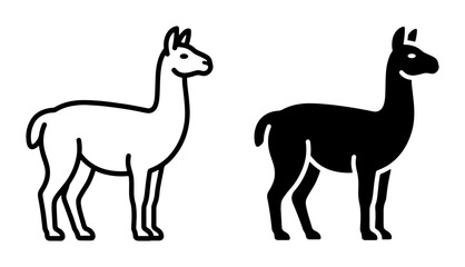 Llama Icons, Alpaca Vector Silhouettes, South American Camelid Graphics, Simple Animal Outline Art, Black and White Mammal Illustrations © Sahadad