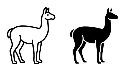 Llama Icon Set, South American Camelid Vector Graphics, Minimalist Animal Silhouette, Outline and Filled Styles for Design Projects © Sahadad