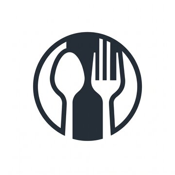 Minimalist spoon and fork circle icon perfect for restaurant logos, food app interface, menu design, catering branding, and culinary identity.