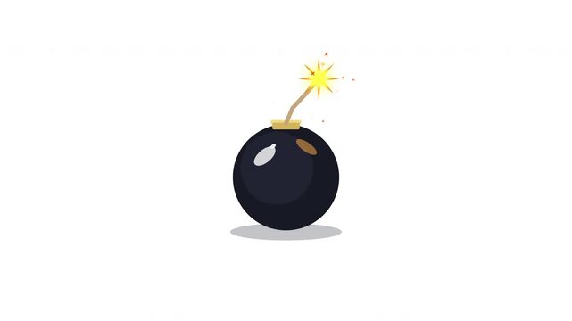 Pixel art bomb with lit fuse, explosion spark, danger symbol, retro game element, isolated