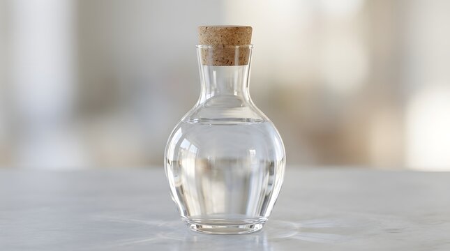 Clear Glass Carafe Bottle with Cork Stopper Mockup on Table