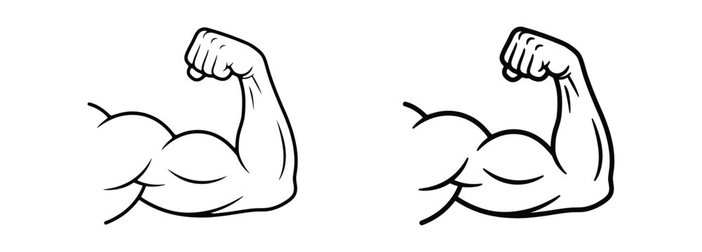 Two identical cartoon illustrations of a flexed muscular arm showing strength and power
