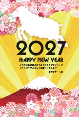 Obraz premium 富士山と桜が描かれた華やかな日本の季節のお祝いカード