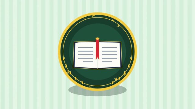 Animated open book with bookmark, educational icon, knowledge symbol, reading concept, library, learning animation