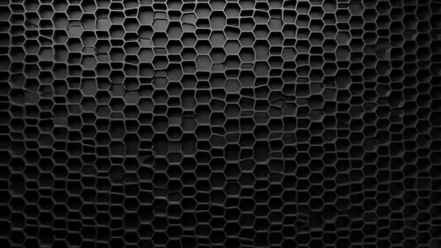 Dark embossed hexagonal pattern with irregular surface and depth keywords: hexagonal, grid