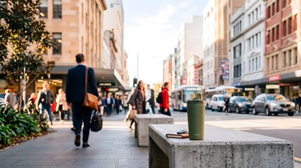 Fototapeta premium Commuters walking on a busy city street in Sydney during the afternoon.