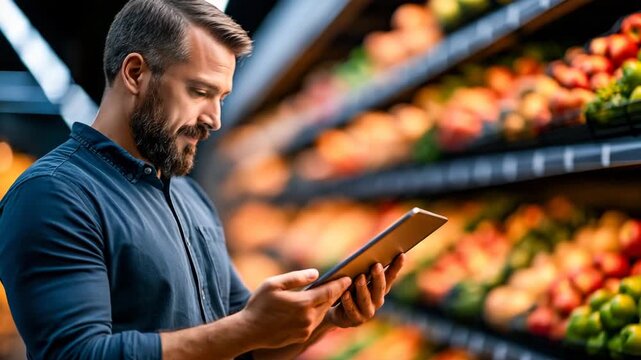Store Manager Checking Seasonal Inventory on Digital Tablet