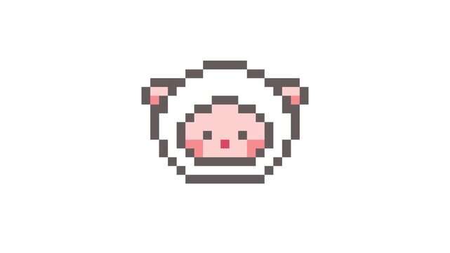 8-bit pixel art cute sheep character face. looped animation 4k 30fps