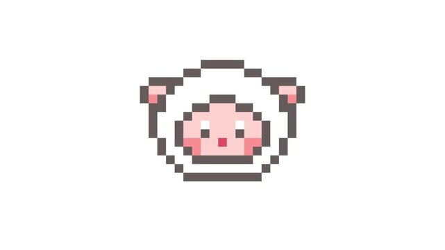 8-bit pixel art cute sheep character face. looped animation 4k 30fps