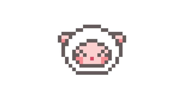 8-bit pixel art cute sheep character smile face. looped animation 4k 30fps