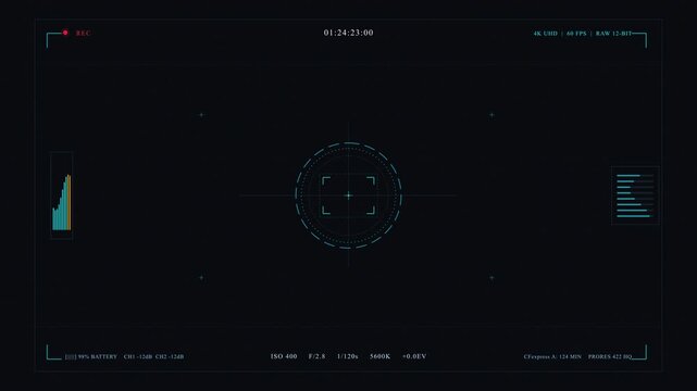 Futuristic HUD interface with data visualization, glowing digital elements, and data streams on a dark background