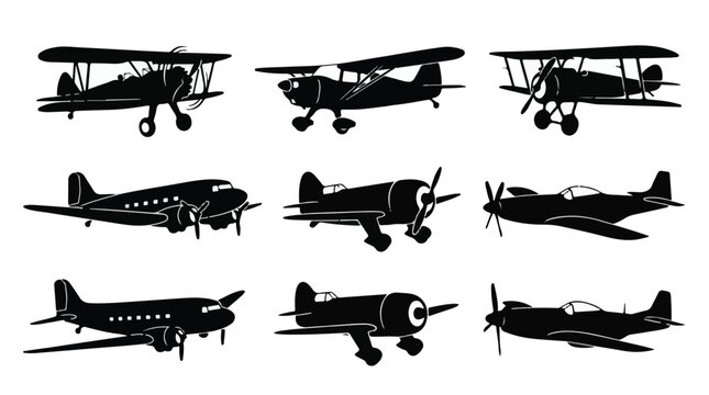 Vintage Classic Airplane Biplane Vector Silhouettes Collection
