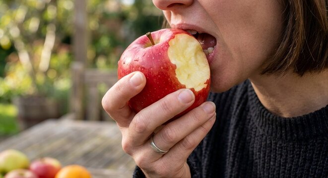 young woman eating apple