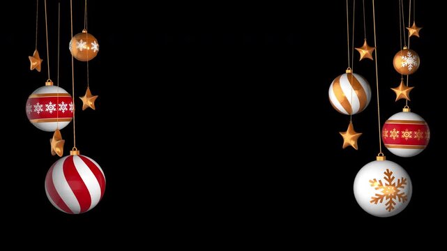 Glittering red christmas decoration with christmas ball animation on transparent background