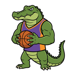 Obraz premium Muscular alligator mascot character holding a basketball