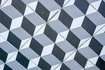 Abstract Geometric Cube Pattern on Ceramic Floor Tiles