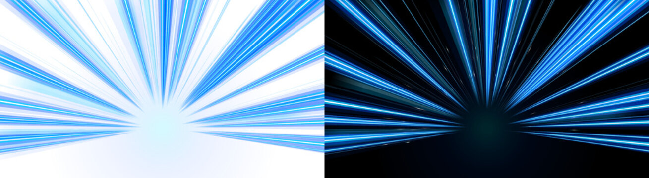 Abstract split screen background with blue speed lines featuring light beams on white and dark themes for motion graphic use