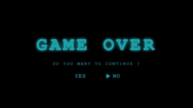 Vintage CRT Monitor Game Over Text with Yes or No Options on Black Background