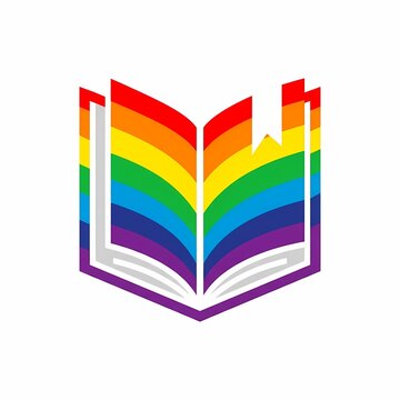 Colorful Open Book Symbol with Integrated Ribbon Bookmark Design