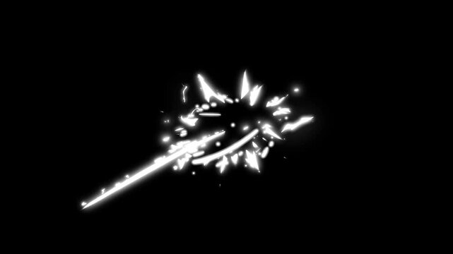 Energy smoke and cartoon elements, 2D cartoon flash electric energy FX, glowing comic style thunderbolt blast, hand drawn lightning loop, flash FX explosion on black screen 4K video.
