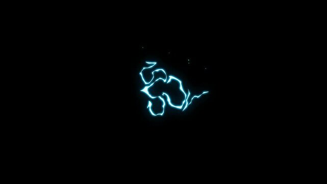 Flash electric energy FX explosion with hand drawn spark loop, 2D  flash FX, glowing lightning strike, electric discharge thunder arcs and comic style blast on black screen 4K animation.