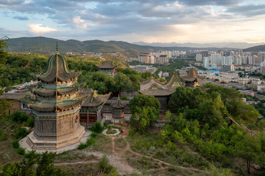 Traditional Multi-tiered Pagoda at Sunset Landscape